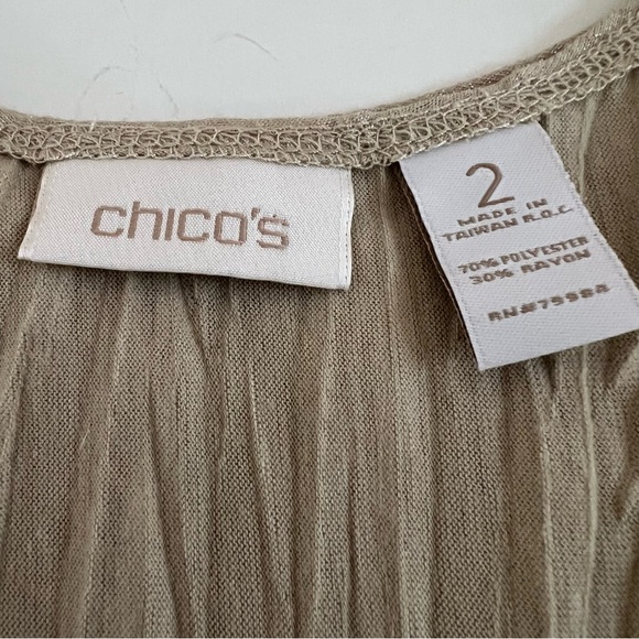 CHICOS Size 2 (Large) Crinkle Shimmer Tank Top Beige Stretchy Boho Relaxed - Picture 3 of 8